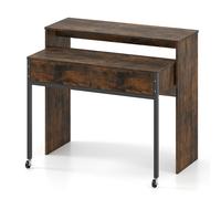 CostwayBureau d'Ordinateur Rétractable Bureau de Rangement Gain de Place avec Tiroirs Coiffeuse Compacte avec Roulettes Marron Rustique