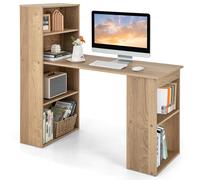 CostwayBureau d'Ordinateur Réversible avec Bibliothèque Poste de Travail Moderne avec Étagères de Rangement à 6 Niveaux Assemblage Facile Noir