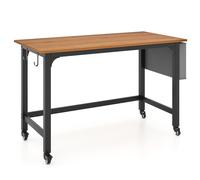 CostwayBureau d'Ordinateur Roulant 120 cm Bureau Informatique Mobile avec Cadre en Métal Table de Travail pour Salon Bureau Chambre