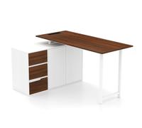 CostwayBureau en Forme de L avec Armoire à Dossiers et Prise Électrique Table d'Angle Réversible de 138 cm avec 3 Tiroirs Station de Travail Brun