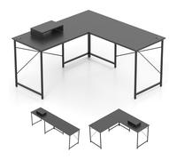 CostwayBureau en Forme de L Réversible de 150 cm avec Prise Intégrée Support Amovible pour Hôte/Écran Trous de Gestion des Câbles Gris