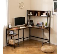 CostwayBureau en L avec Rangement Table d'Angle pour Ordinateur avec Étagères de Rangement et Accroche-casque Bureau de Gamer Marron Rustique