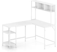 CostwayBureau en L avec Rangement Table d'Angle pour Ordinateur avec Étagères de Rangement et Accroche-casque Bureau de Gamer Blanc