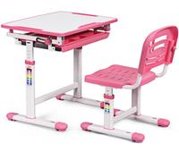 CostwayBureau Enfant Ergonomique Hauteur et angle réglable 0-40° Ensemble Table avec Chaises Table à Dessin avec 1 Tiroir, Rose