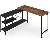 CostwayBureau Gaming d Angle Réversible Grand Bureau en L 135 x 120 cm avec Étagères de Rangement Cadre Métallique Table Gamer Brun Rustique