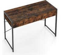 CostwayBureau Informatique avec 2 Tiroirs Bureau de Rédaction Compact avec Cadre Métallique Robuste Table de Travail Polyvalente Brun Rustique
