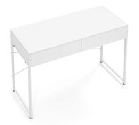 CostwayBureau Informatique avec 2 Tiroirs Bureau de Rédaction Compact avec Cadre Métallique Robuste Table de Travail Polyvalente Blanc