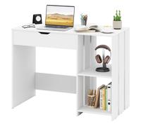 CostwayBureau Informatique avec Plateau Relevable Bureau Portable avec Compartiment Caché et 2 Étagères de Rangement Ouvertes Blanc