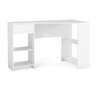CostwayBureau Informatique Bureau d'Angle en Forme de L 120CM avec Tiroir et Étagères de Rangement Bureau Style Moderne&Simple Charge 150kg Blanc
