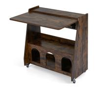 CostwayBureau Informatique Mobile avec Panneau Pliant 3 Tablettes de Rangement Étagère Ouverte et 2 Compartiments 4 Roulettes Café