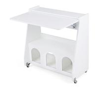 CostwayBureau Informatique Mobile avec Panneau Pliant 3 Tablettes de Rangement Étagère Ouverte et 2 Compartiments 4 Roulettes Blanc