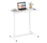 CostwayBureau Mobile Debout Bureau d?Ordinateur Réglable en Hauteur en Forme de C avec Roulettes Verrouillables et Cadre en Métal Blanc
