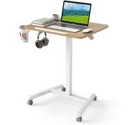 CostwayBureau Mobile Pliable Bureau à Roulettes avec Plateau Inclinable à 90° Bureau Réglable en Hauteur Poste de Travail Portable Naturel