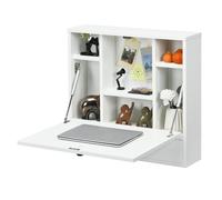 CostwayBureau Mural pour Ordinateur Portable Bureau Flottant avec Étagères de Rangement Tiroir Table Multifonctionnelle avec Plateau Pliable Blanc