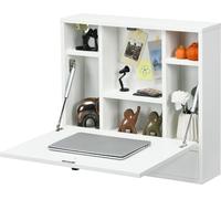 CostwayBureau Mural pour Ordinateur Portable Bureau Flottant avec Étagères de Rangement Tiroir Table Multifonctionnelle avec Plateau Pliable Blanc