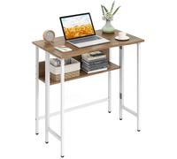 CostwayBureau Pliable avec Étagère de Rangement 80x47x76cm Table Console Pliant Gain de Place avec Patins Réglables et Kit Anti-basculement Naturel