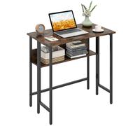 CostwayBureau Pliable avec Étagère de Rangement 80x47x76cm Table Console Pliant Gain de Place avec Patins Réglables et Kit Anti-basculement Café