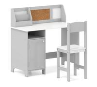 CostwayBureau pour Enfants avec Chaise Tableau d'Affichage Bibliothèque en Bois pour le Salon Chambre d'enfants 3+ Ans Gris