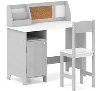 CostwayBureau pour Enfants avec Chaise Tableau d'Affichage Bibliothèque en Bois pour le Salon Chambre d'enfants 3+ Ans Gris