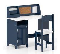 CostwayBureau pour Enfants avec Chaise Tableau d'Affichage Bibliothèque en Bois pour le Salon Chambre d'enfants 3+ Ans Bleu