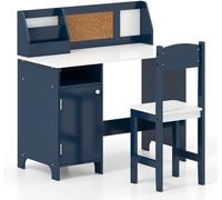 CostwayBureau pour Enfants avec Chaise Tableau d'Affichage Bibliothèque en Bois pour le Salon Chambre d'enfants 3+ Ans Bleu