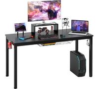 CostwayBureau / Table de Travail 140 x 60 x 74 cm (L x l x H) Etagère pour Ecran Support pour Tablette Crochet Casque