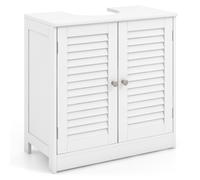 CostwayCabinet Sous Évier Meuble de Salle de Bain Indépendant avec 2 Portes à Persiennes Étagère et Découpe en U Organisateur de Lavabo Blanc