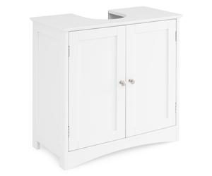 CostwayCabinet Sous Évier Meuble de Salle de Bain Indépendant avec 2 Portes Étagère et Découpe en U Organisateur de Lavabo Blanc