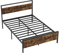 CostwayCadre de Lit 140x200cm avec Sommier en Métal Lit Plateforme avec Tête en Bois Lattes 32CM Pas Besoin de Sommier Marron Rustique