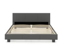 CostwayCadre de Lit Double avec Tête de Lit Rembourrée Lit Plateforme Rembourré avec Bandes Lumineuses LED Télécommande Gris