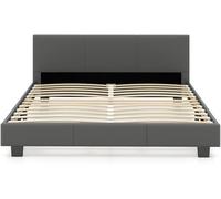 CostwayCadre de Lit Double avec Tête de Lit Rembourrée Lit Plateforme Rembourré avec Bandes Lumineuses LED Télécommande Gris