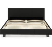 CostwayCadre de Lit Double avec Tête de Lit Rembourrée Lit Plateforme Rembourré avec Bandes Lumineuses LED Télécommande Noir