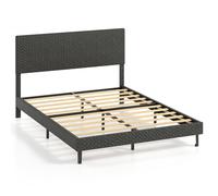 CostwayCadre de Lit en Velours Lit Double Rembourré avec Tête de Lit Chevron Réglable en Hauteur Sommier à Lattes en Bois 160 x 200 cm Gris Foncé