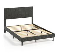 CostwayCadre de Lit en Velours Lit Double Rembourré avec Tête de Lit Chevron Réglable en Hauteur Sommier à Lattes en Bois 140 x 200 cm Gris Foncé