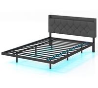 CostwayCadre de Lit Flottant avec Lumières LED Lit Plateforme Moderne avec Tête de Lit Rembourrée Réglable 200*140*100cm Gris