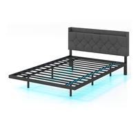 CostwayCadre de Lit Flottant avec Lumières LED Lit Plateforme Moderne avec Tête de Lit Rembourrée Réglable 200*140*100cm Gris