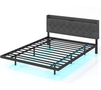 CostwayCadre de Lit Flottant Taille Lumières LED Lit Plateforme Moderne avec Tête de Lit Rembourrée Réglable 200*160*100cm Gris