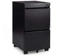 CostwayCaisson de Bureau à Roulette avec 5 Roulettes Frein 2 Tiroirs Casier Verrouillable Métal Barre de Suspension Réglable Noir