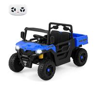 CostwayCamion Benne Électrique 12V avec Benne Basculante Télécommande Musique Histoire Lumières LED & Suspension à Ressort pour 3-8 Ans Bleu