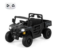 CostwayCamion Benne Électrique 12V avec Benne Basculante Télécommande Musique Histoire Lumières LED & Suspension à Ressort pour 3-8 Ans Noir