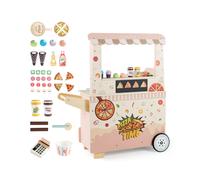 CostwayCamion de Pizza pour Enfants Chariot de Jeu en Bois avec Four Tableau Magnétique Glaces & Caisse enregistreuse pour 3+ Ans Rose