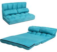 COSTWAY Canapé Lit / Chauffeuse Convertible, Dossier Réglable 6 Positions, 2 Coussins, Tissu Aspect Suédé Détachable et Lavable Bleu