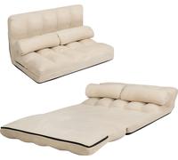 CostwayCanapé Convertible 2 Places 113 x 179 CM Dossier Réglable à 6 Positions Housse Détachable 2 Oreillers Beige