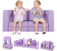 CostwayCanapé de Jeu Modulaire pour Enfants 8 Pièces Ensemble de Jeu Convertible en Mousse pour Grimper et Ramper Violet