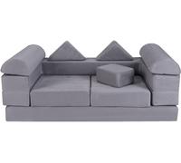 CostwayCanapé de Jeu Modulaire pour Enfants 9 Pièces Ensemble de Jeu Convertible en Mousse pour Grimper et Ramper Gris