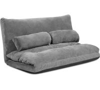 CostwayCanapé de Sol Pliable en Velours Côtelé Canapé-Lit Convertible avec Dossier Réglable à 6 Positions Chauffeuse Charge 150kg Gris