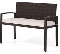 CostwayCanapé d'Extérieur en Rotin à 2 Places Banc en Osier avec Coussin de Siège Doux Chaise avec Dossier et Accoudoirs Charge de 360 KG Blanc