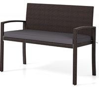 CostwayCanapé d'Extérieur en Rotin à 2 Places Banc en Osier avec Coussin de Siège Doux Chaise avec Dossier et Accoudoirs Charge de 360 KG Gris