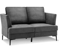 CostwayCanapé Droit 2 Places Moderne - 2 Coussins Amovibles - L 141 x P 80 x H 72 cm en Tissu de Lin Gris