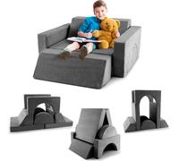 CostwayCanapé Enfants 8 Pièces avec Combinaisons Multiples Fauteuil Convertible en Tissu Shédine avec Housse Amovible pour 12 Mois+ Gris